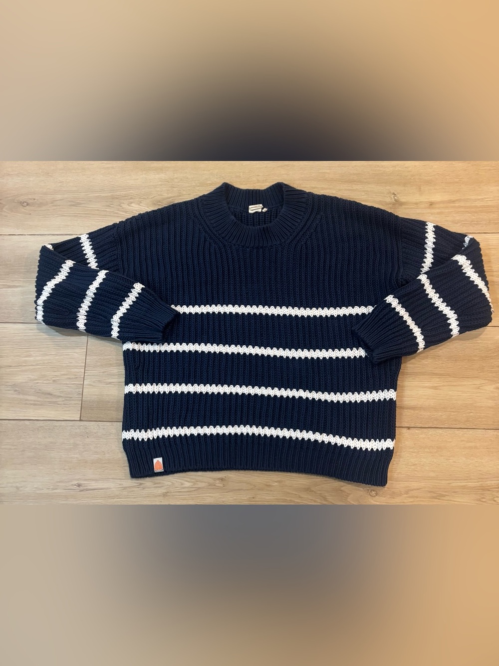 Sh*t That I Knit Sweater Blue White Stripe Pima Cotton Knit Womens Size Medium M